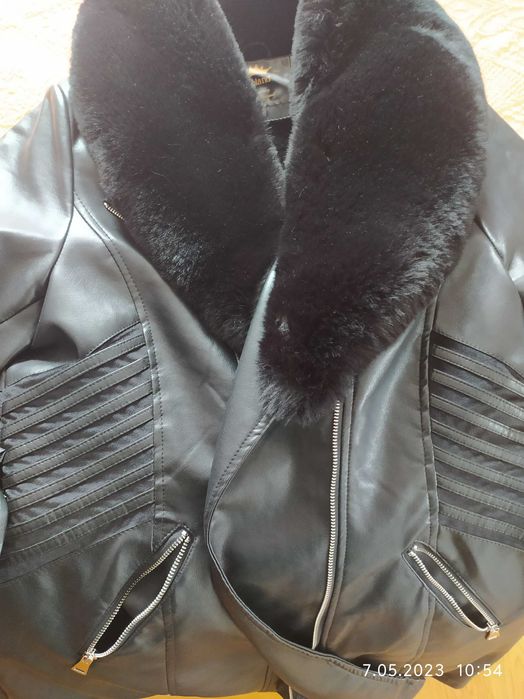 Zimowy, ocieplany płaszcz ze skóry ekologicznej libland