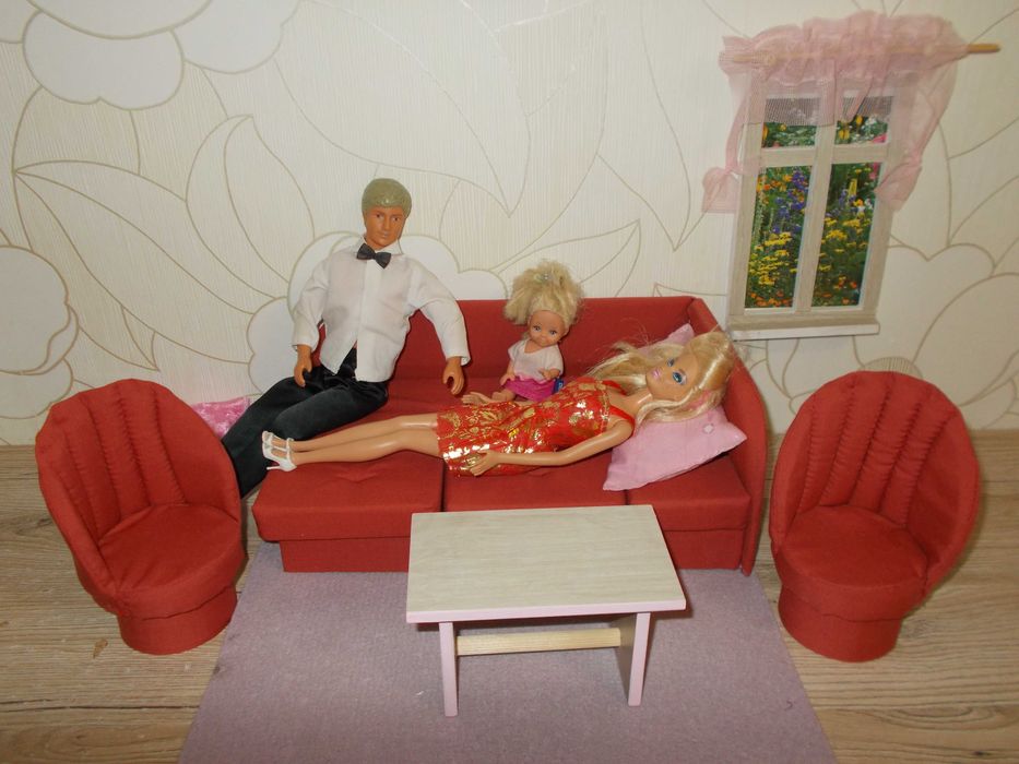 tapicerowane mebelki dla lalek typu barbie rogówka fotele stolik