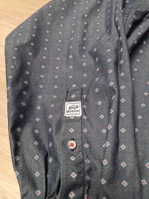 Wzorzysta koszula długi rękaw kołnierzyk kieszonka guziki 'Bison' XXL