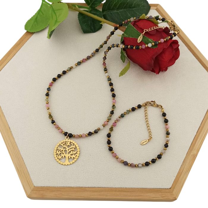 Komplet naszyjnik i bransoletka turmalin, onyks, ręcznie robiona