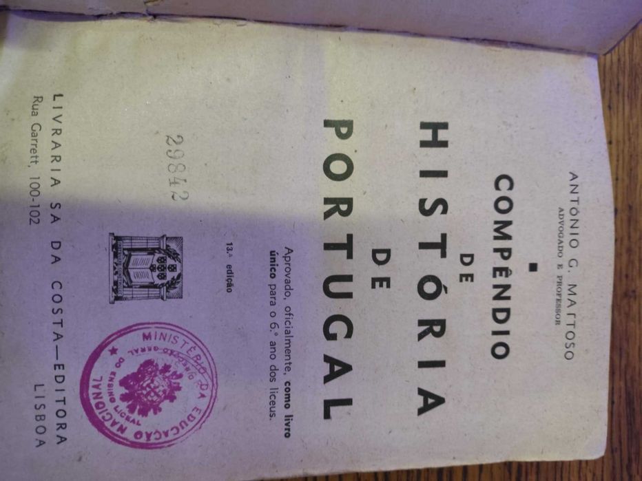 Livro Escolar antigo 1948 13º Ediçao Compêndio de História de Portugal