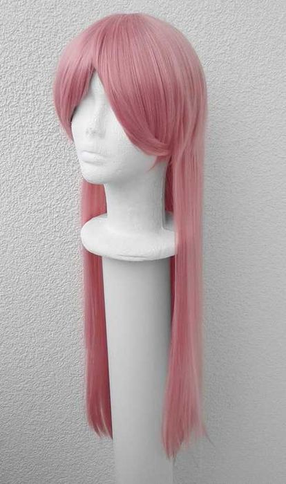 Długa prosta peruka różowa cieniowana z grzywką długi cosplay wig