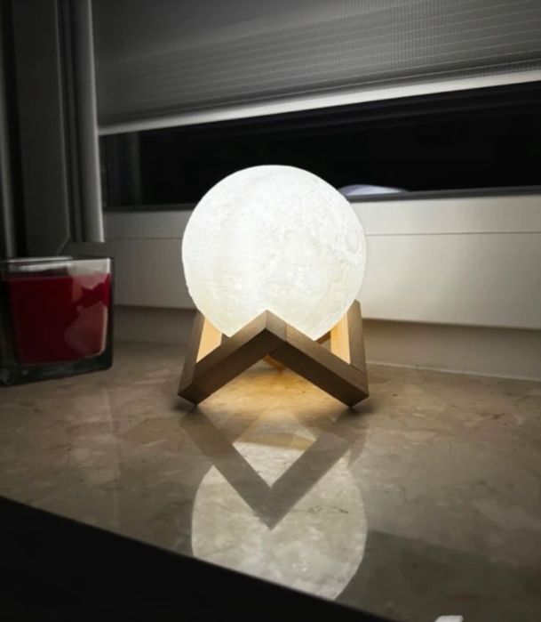 Lampka Nocna 3D Księżyc - dotykowa, led akumulator usb magiczny nastró
