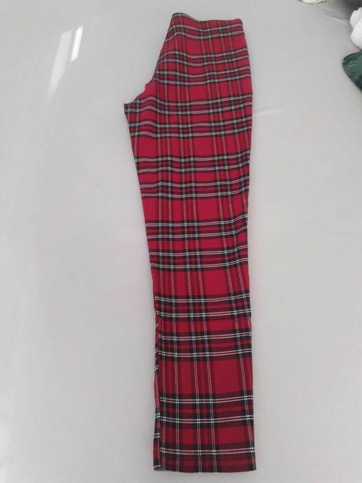 Spodnie świąteczne czerwone w kratę cygaretki Zara S M