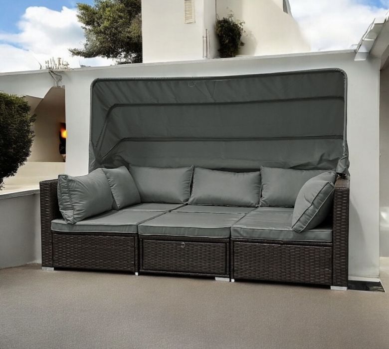 Zestaw mebli ogrodowych technorattan narożnik leżanka sofa fotele