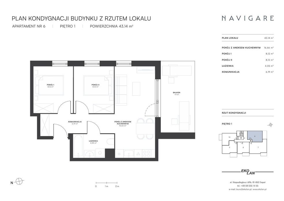 Apartament 43,14 m2 - 350 m od morza i plaży