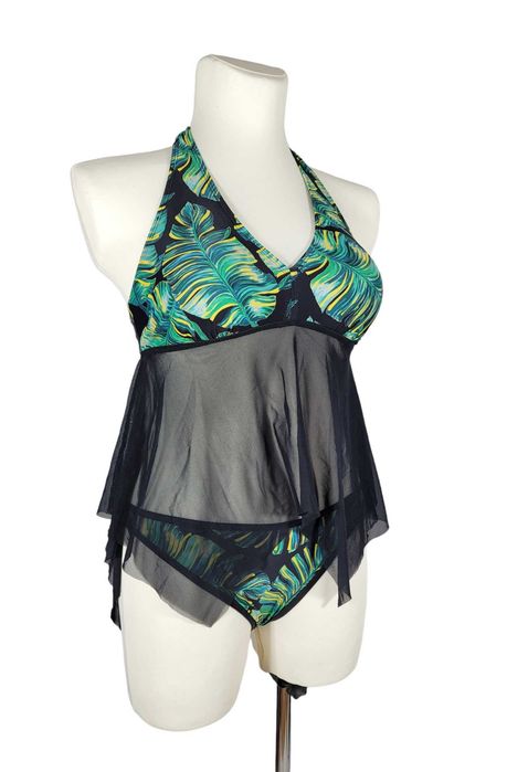 Strój kostium kąpielowy 38,M bikini tiul wzór liście BonPrix komplet