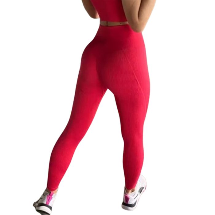 Damskie czerwone legginsy prążkowane rozmiar L