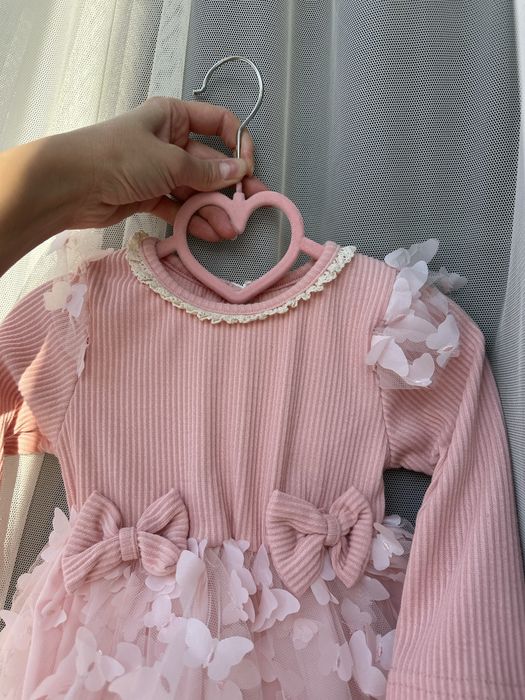 Сукня на рочок з рукавом платье годик 74 80 плаття 1 рік рожеве 12