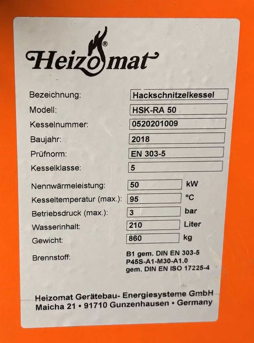 Heizomat 50kw Piec na Trociny  Zrębki Owies Pestka Wióra inne Biomasy