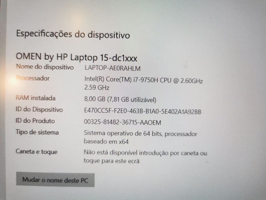 Portátil OMEN HP 15-dc1032np