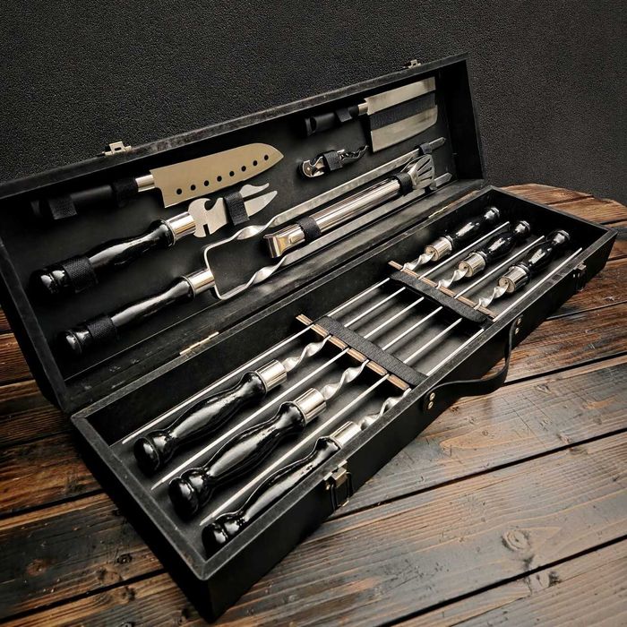 Набор шампуров в деревянном кейсе набір шампурів