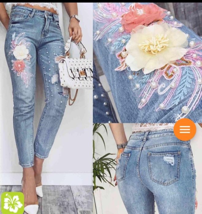 Стильні Джинси МОМ блакитні жемчуг весна літо деммі 25 26 XS-S