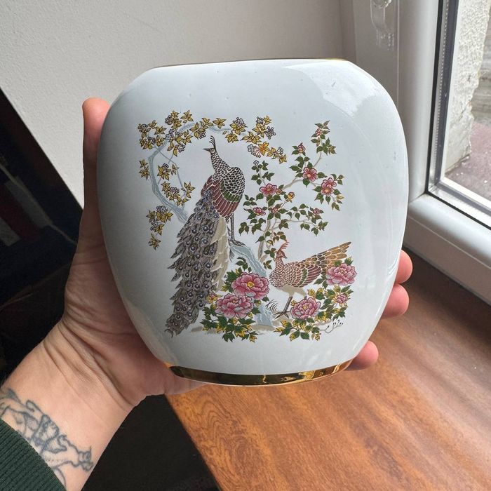 Wazon Pawie/ Ptaki Porcelana Grecja 24 k złocone