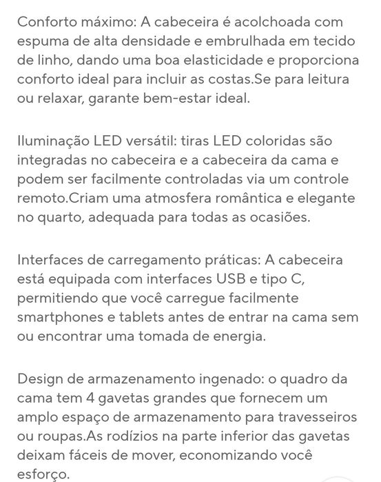 Cama com led e USB 140x190 (Nova) colchão não incluido