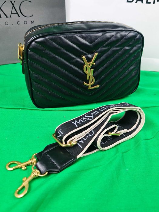 Torebka srednia Torba YSL prazkowana czarna skórzana kuferek Premium