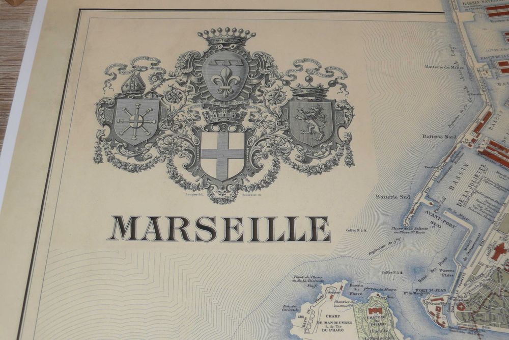 Reprodução impressa de Mapa de Marselha - França 1894