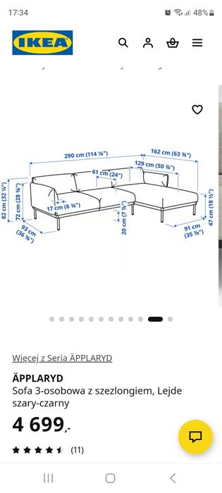 Sofa narożna 3 osobowa z szezlongiem
