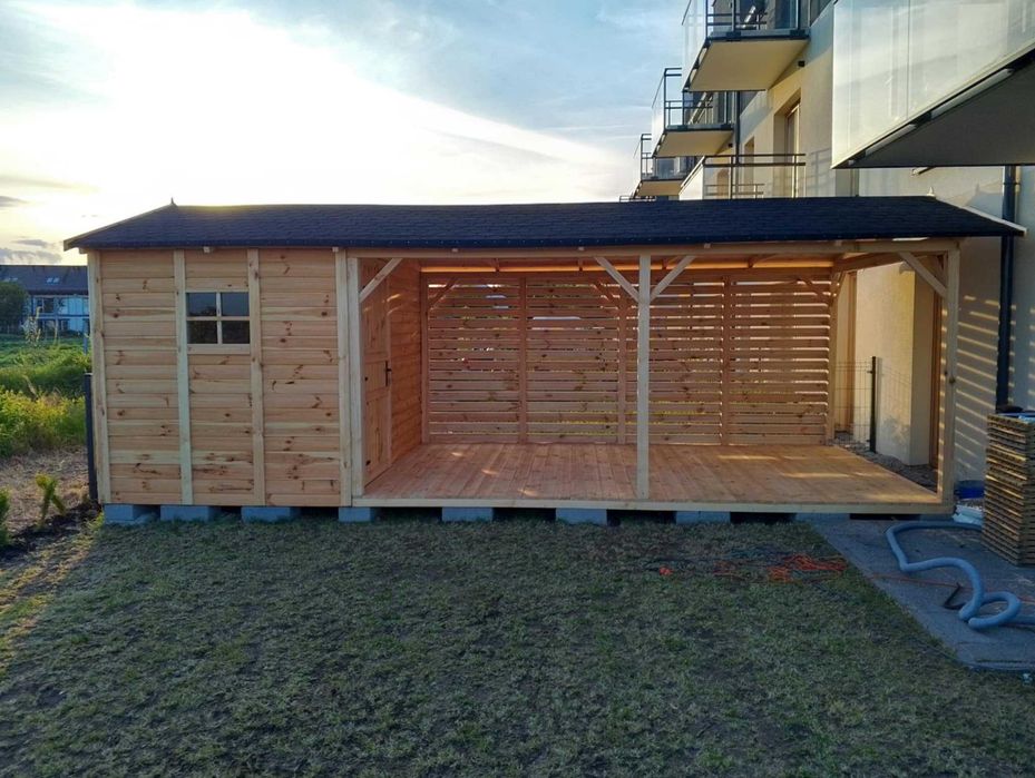 Domek z tarasem, domek ogrodowy, domek narzędziowy 6x3, transport kraj