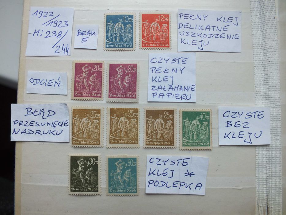 10szt. znaczki Mi238 BŁĄD odcień Niemcy 1922r. ROBOTNICY Rzesza czyste