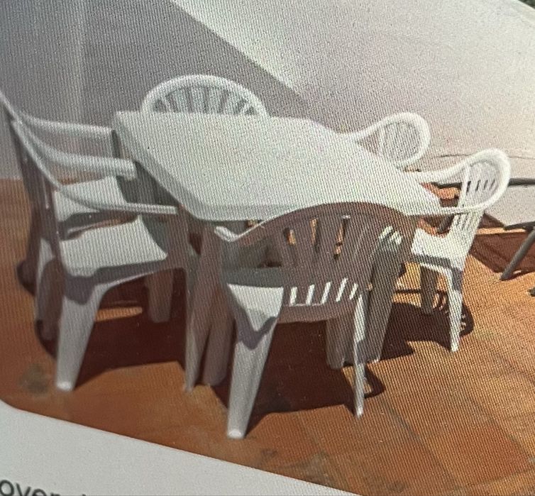 Conjunto mesa jardim branca + 6 cadeiras (terraço/varanda)