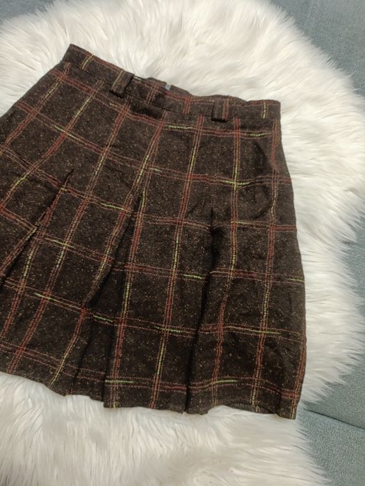 Spódniczka spódnica vintage brązowa w kratę vintage  XS /s