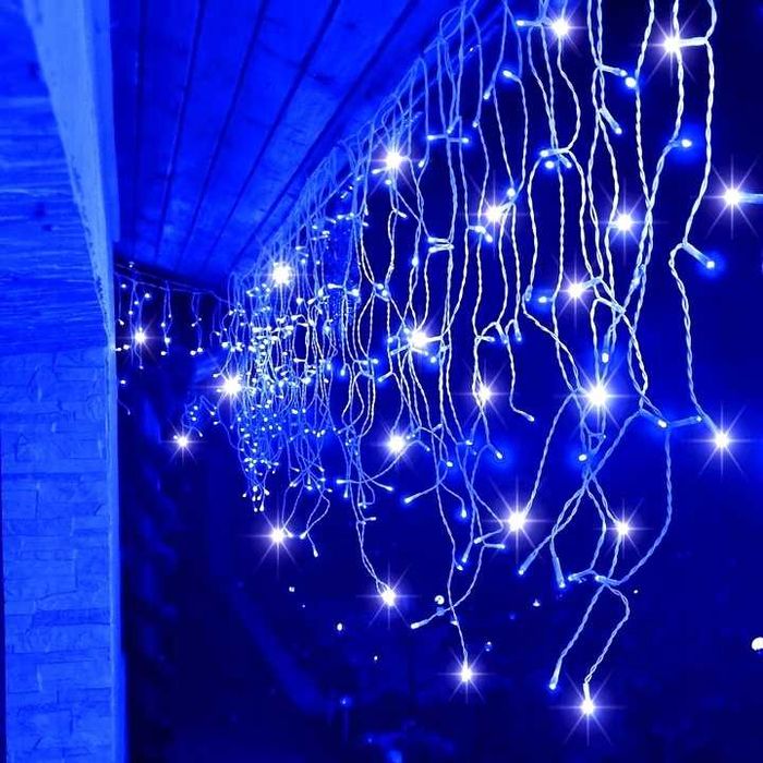 Lampki Choinkowe Sople 100 LED Niebieskie + Flash Iskra 100 lampek