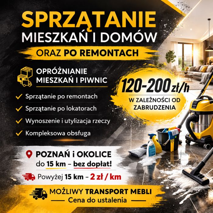 Sprzątanie mieszkań/domów/po remontach/opróżnianie pomieszczeń-Poznań