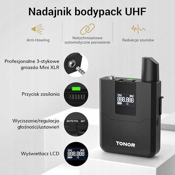 Bezprzewodowy zestaw TONOR TW364 UHF z 4 nadajnikami bodypack