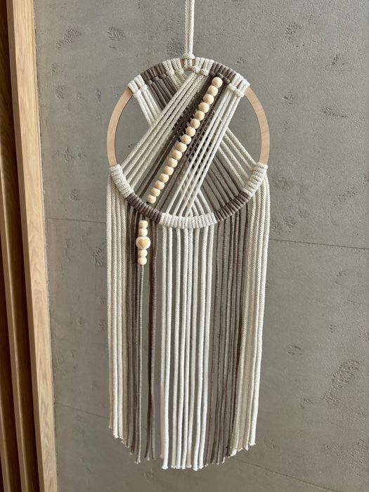 Makrama na drewnianej obręczy,  handmade, łapacz snów, dekoracja w stylu boho