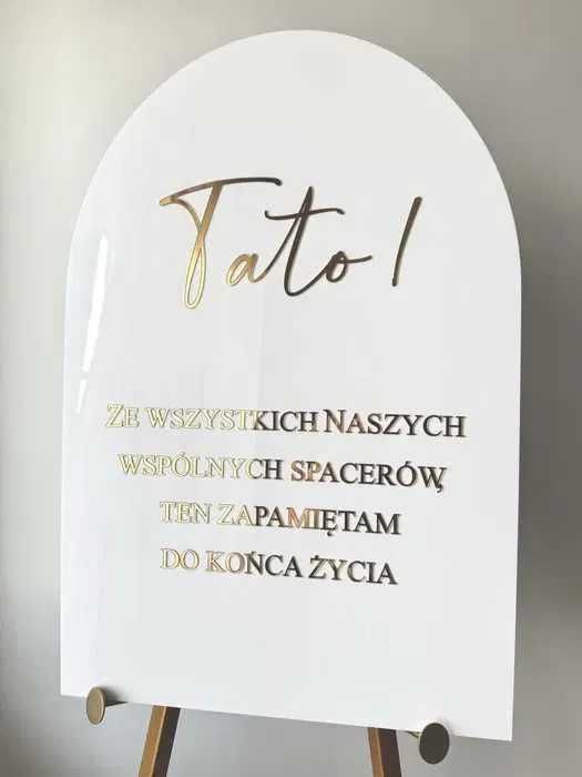 Tablica ślubna pleksi złoty lustrzany napis Tato ze wszystkich spaceró