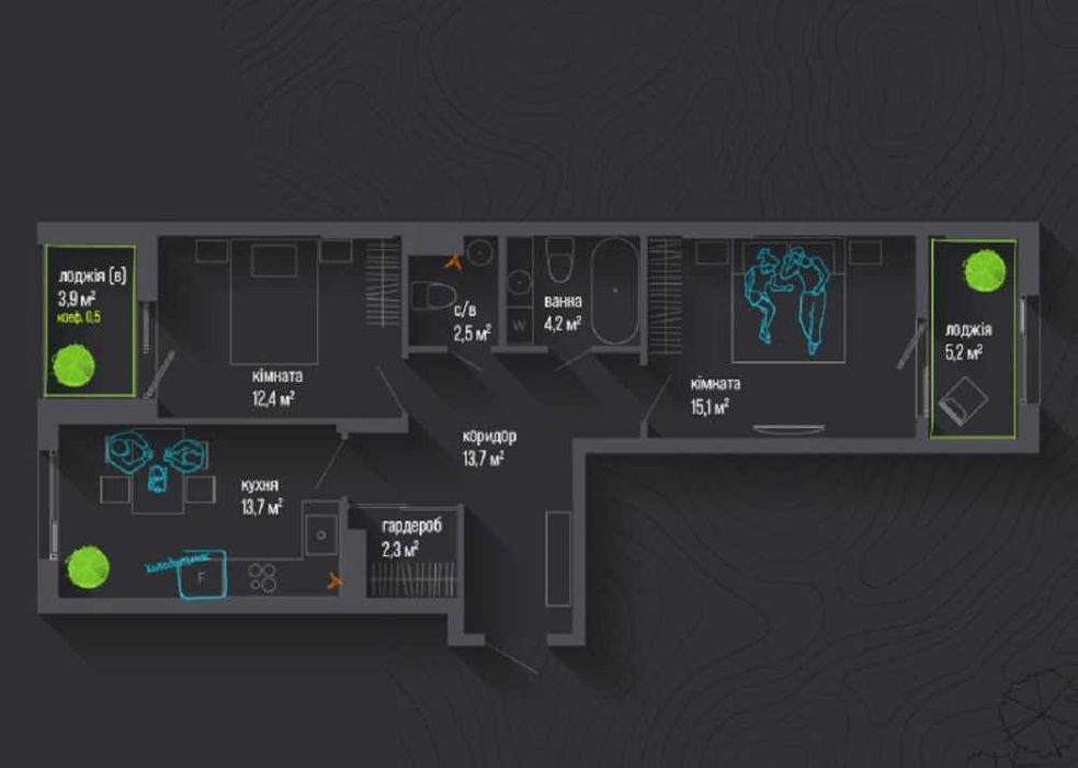 Простора 2-кімнатна квартира у ЖК City Bay Blago