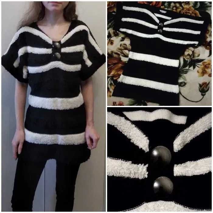 Длинная полосатая кофта черно белая на девочку платье черное в полоску