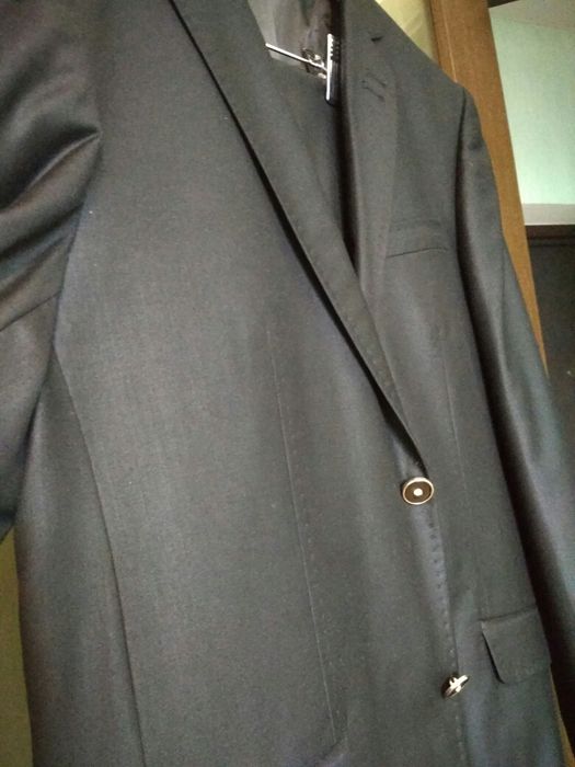 Костюм 46 р. M-L черный классический брюки пиджак