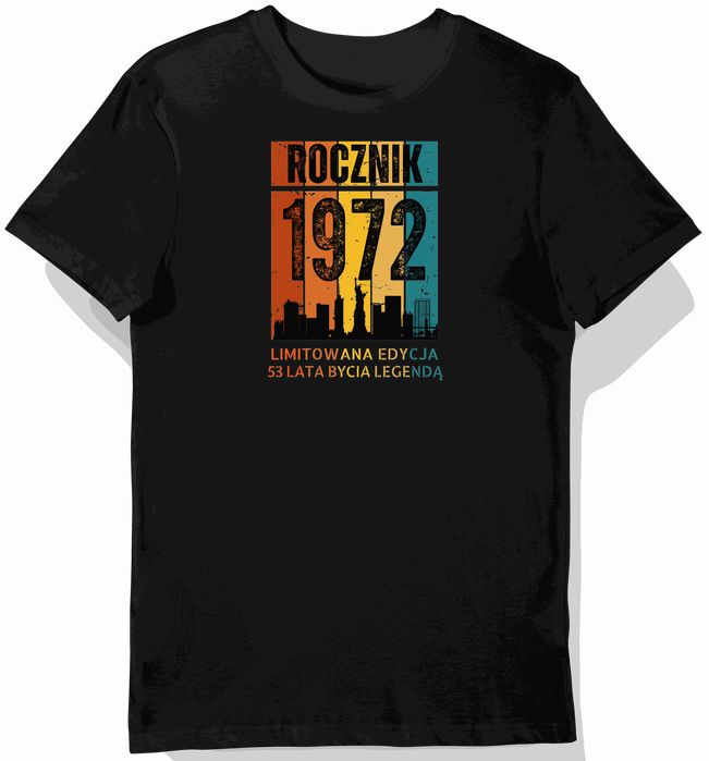 Koszulka męska czarna 1972 urodziny 53 lat prezent XL
