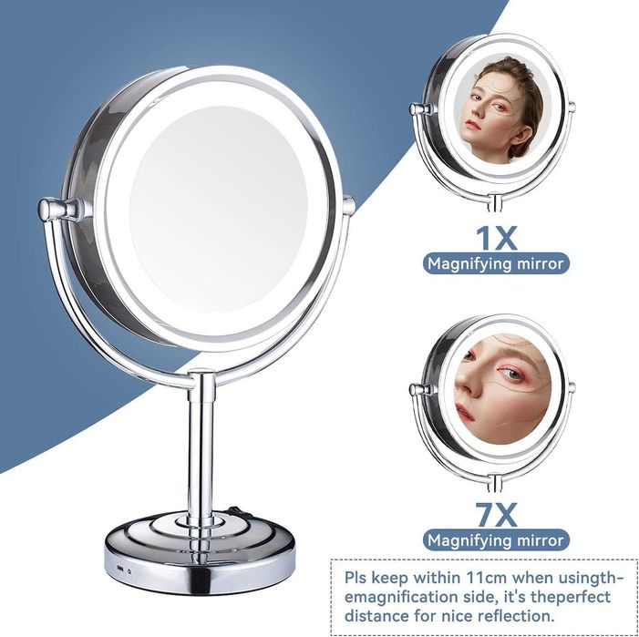 Lusterko do makijażu dwustronne stojące LED 7x/1x 21,5 cm