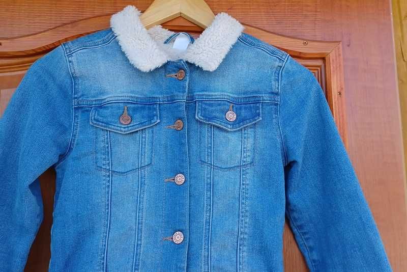 H&M, kurtka jeans ocieplana, Stan idealny, rozmiar 146