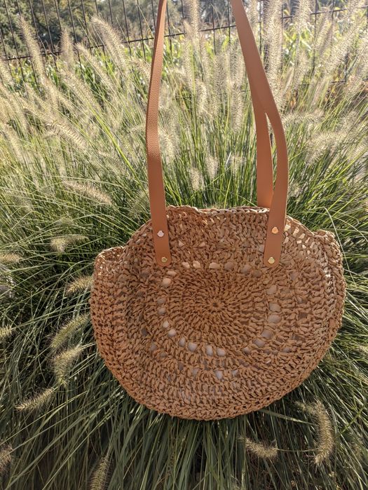 Torebka Boho z rafii słomkowa HANDMADE szydełko E