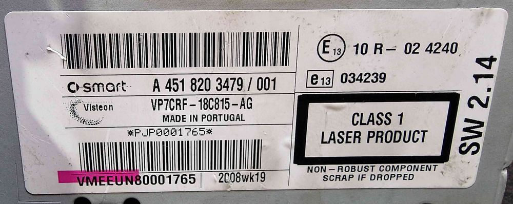 Rádio / Auto Rádio A4518203479 - SMART FORTWO Coupé
