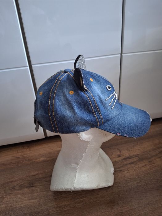 Czapka z daszkiem jeans Kotek 58 dla dziewczynek
