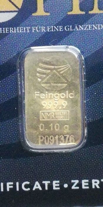 Ouro 99% 0,10g em barra certificado, selado e numerado PIM