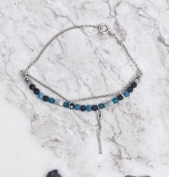 Bransoletka Handmade Justone srebro 925, spinel, hematyt, kryształki