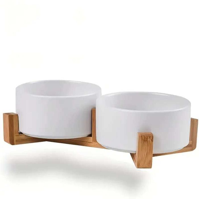 Miska dla psa kota podwójna ceramiczna miski na stojaku biała 800ml