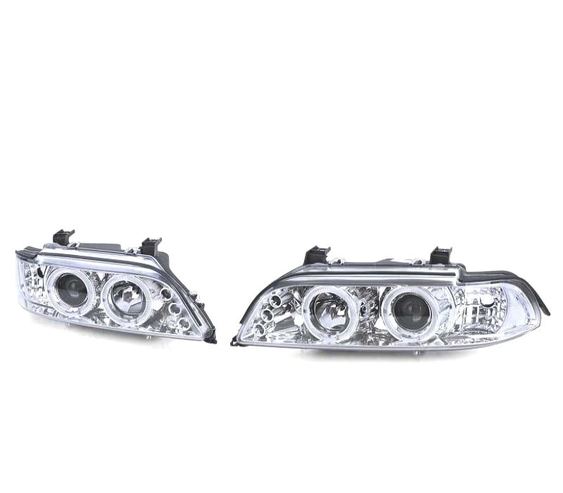 FARÓIS ANGEL EYES CCFL BMW E39 95-00 MANUAL FUNDO CROMADO