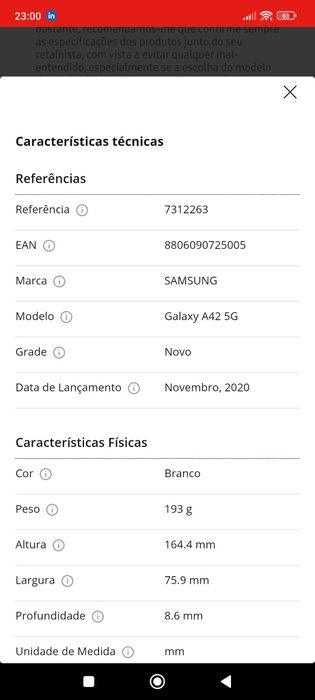 Samsung Galaxy A42 5G 128GB - como novo