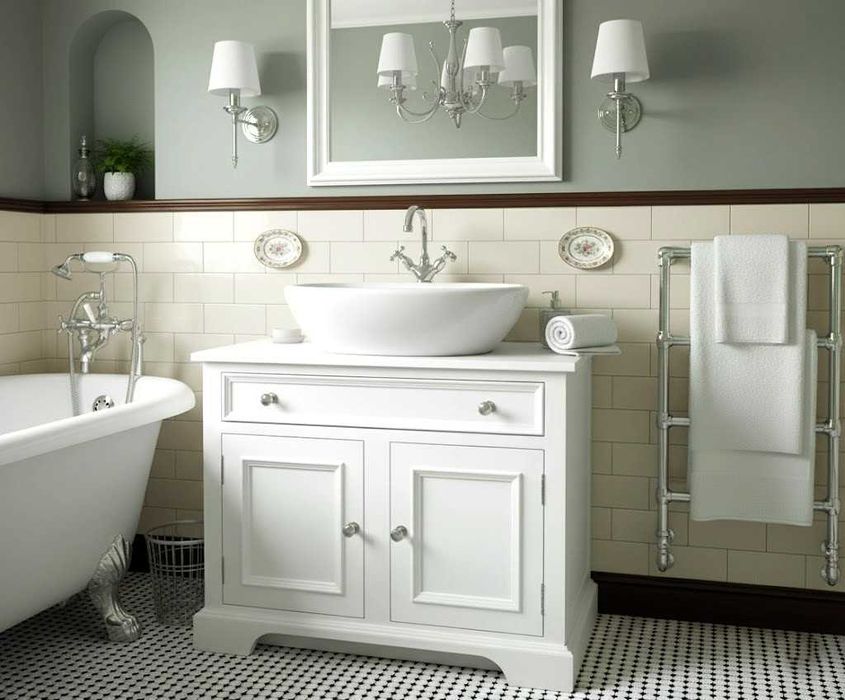 Szafka na umywalkę nablatową, z drewna, retro, w stylu angielskim