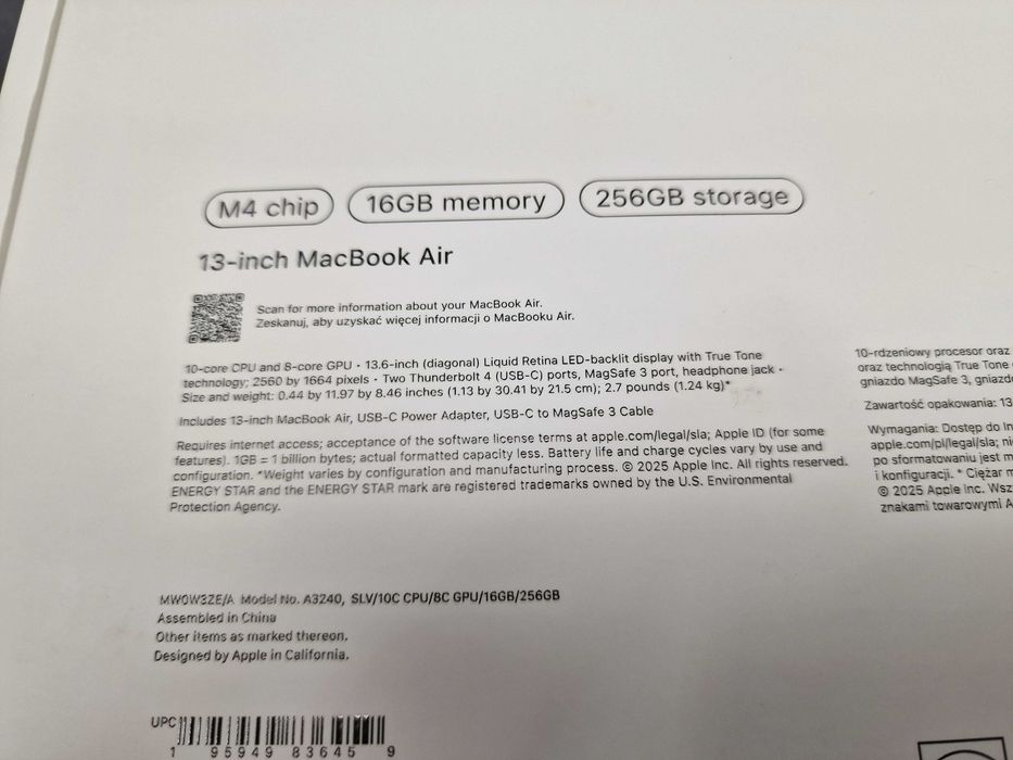 Macbook Air 13 2025/ M4/ 16GB/ 256GB/ Silver/ GW12/ PLOMBA