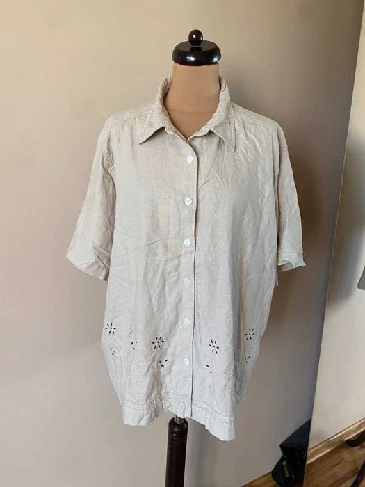 Xxxl len linien koszula +size krem bez pastele 52 54 organic