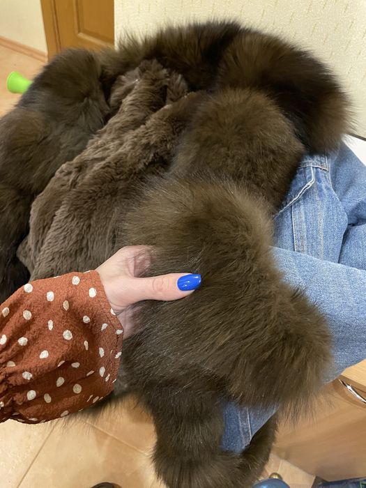 Тепла зимова джинсовка (натуральне хутро) з песцом