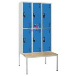 Vestiário Triplo Cacifos com Banco em Pinho 2150Ax900Lx800P Metálico Pintura Cinza / Porta Cinza